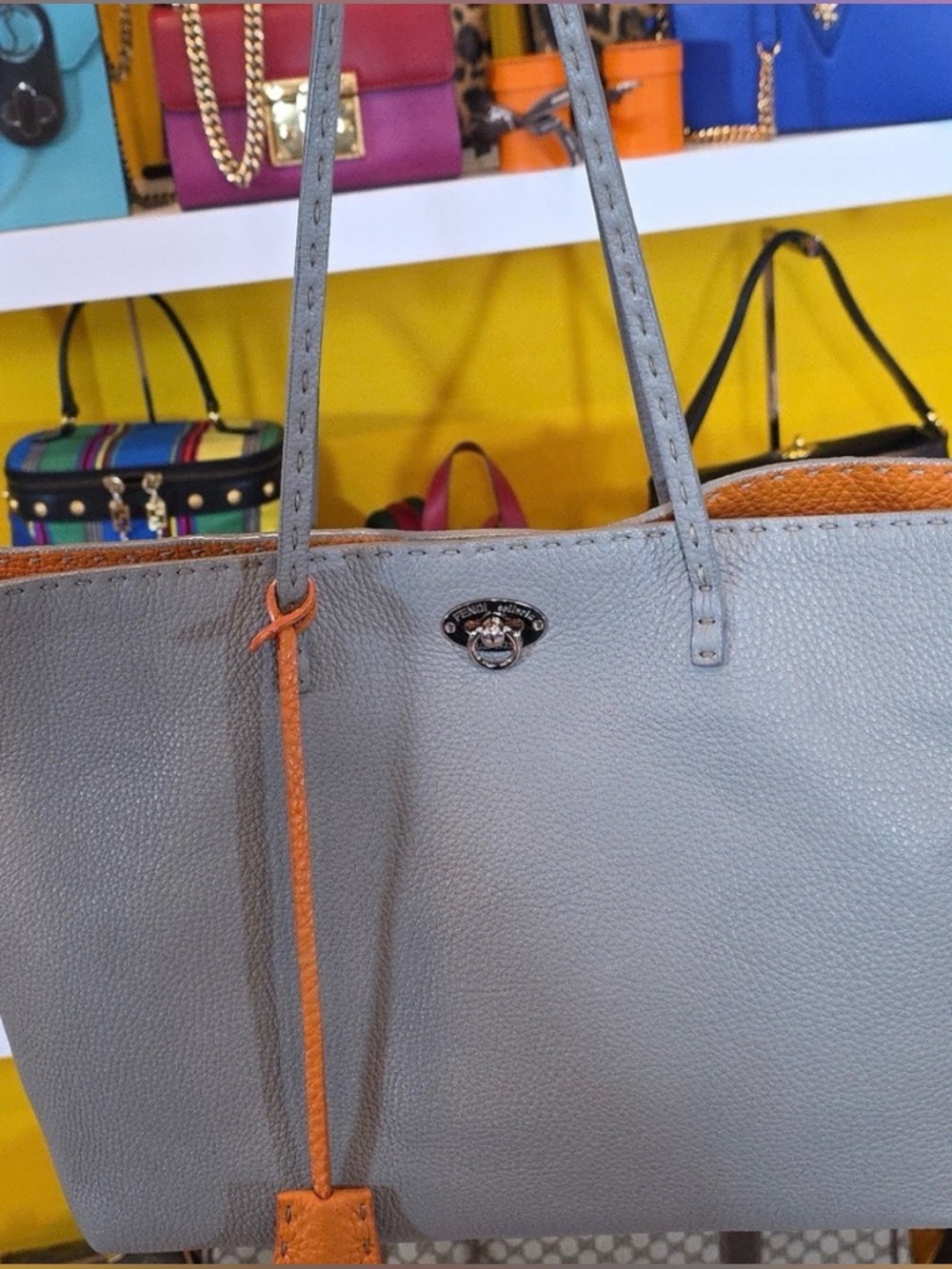 Fendi Selleria Carla Medium Tote - Grey / Orange Interior